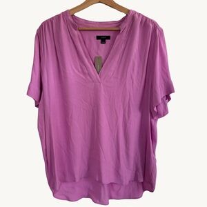 J. Crew NWT 👚 Lavender-Pink V-Neck Drapey band-collar popover short sleeve